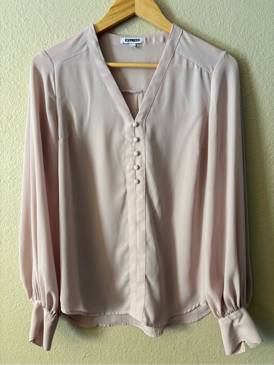 Express Tops - Express Women's Small Blush Pink V Neck Blouse Covered Button Long Sleeve